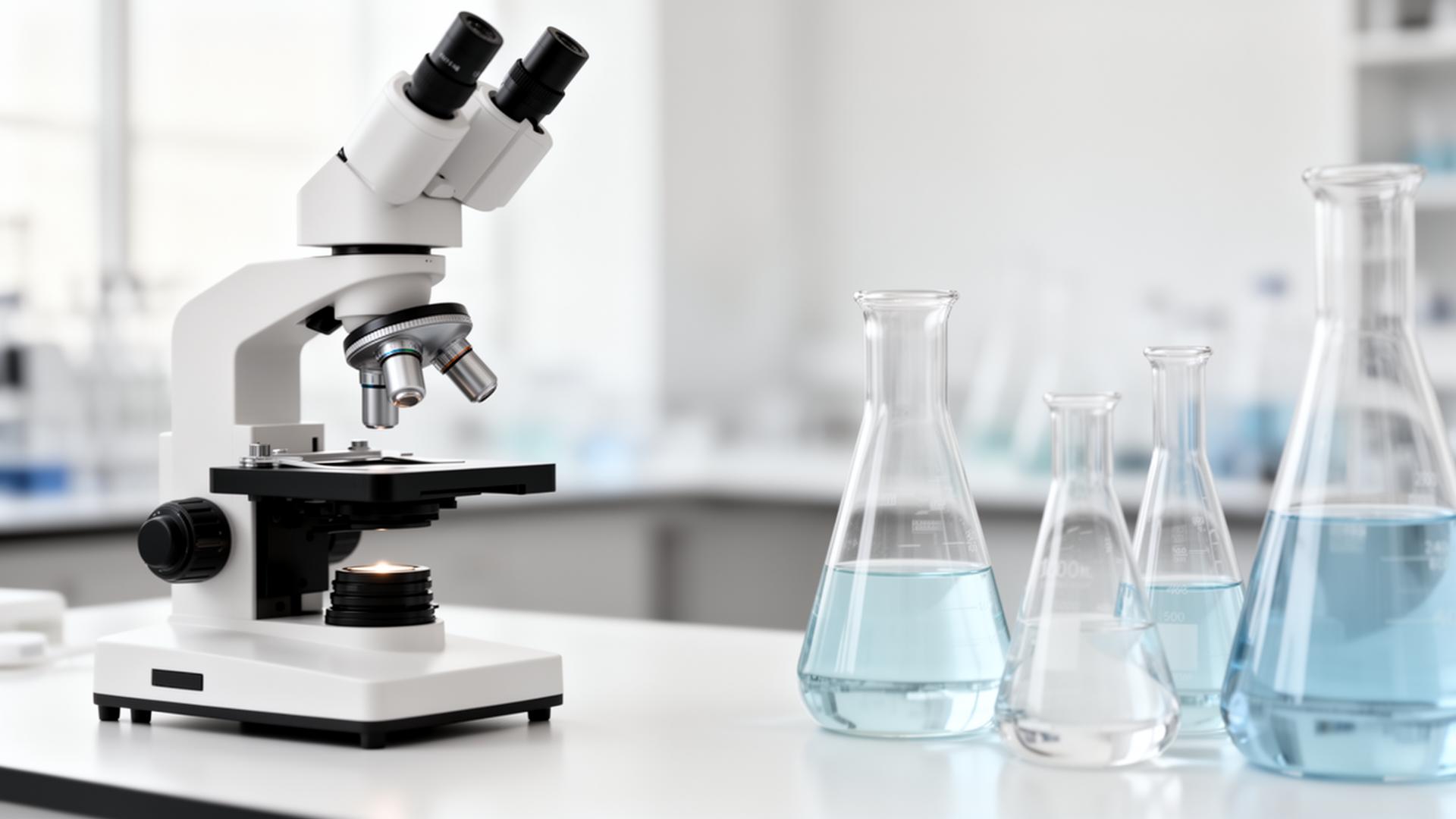 Vantara research laboratory with microscope and glassware