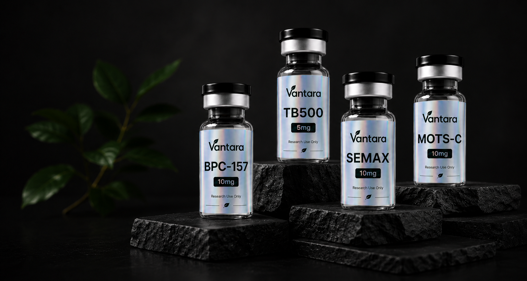 Vantara peptide research vials: BPC-157, TB500, Semax, MOTS-C
